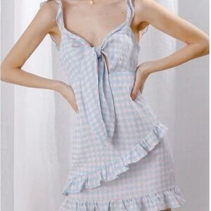 Storia Blue and Pink Checkered Gingham Mini Dress - Mediun